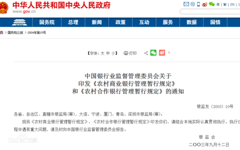 农村商业银行管理暂行规定（2003）