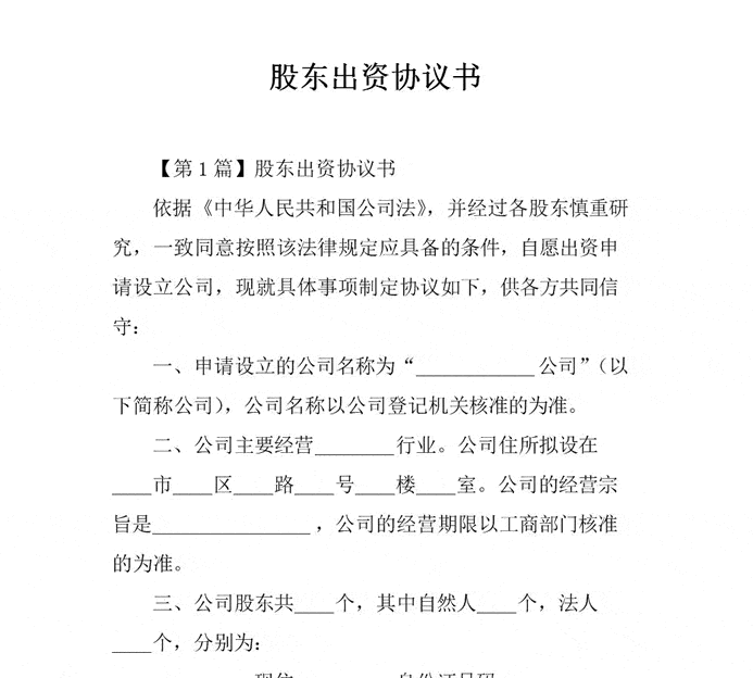 股东出资协议书