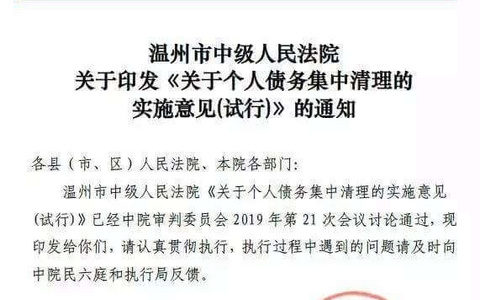 温州中院关于个人债务集中清理的实施意见（试行）