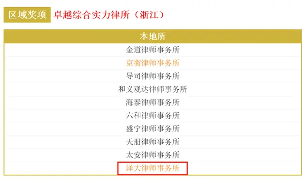 泽大所连续三年荣获《商法》卓越律所区域大奖